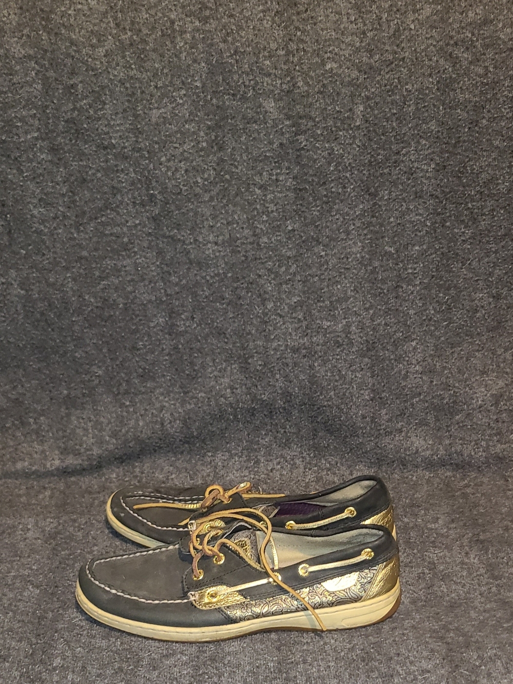 Sperry Top-Sider Bluefish Boat Shoes Black Gold Metallic Paisley Women's 8.5M